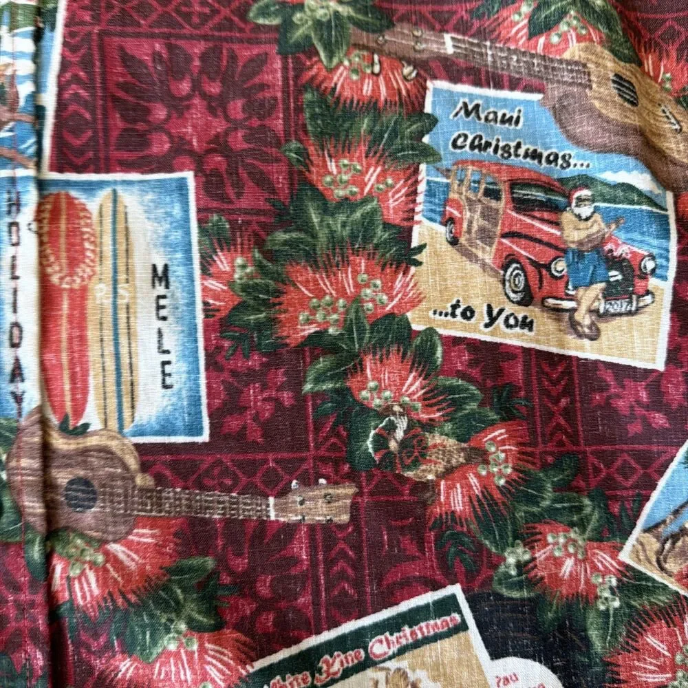 Reyn Spooner Mele Kalikimaka Vtg XMAS Santa Postcard Aloha Shirt Mens M Limited